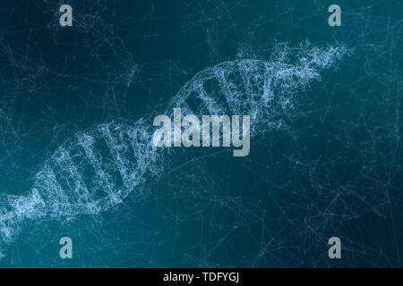 Tridimensionale, rendering di DNA con linea divergente sfondo tecnologico Foto Stock