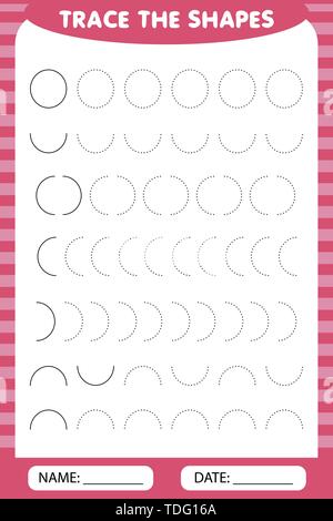 Di apprendimento per i bambini, attività di disegno. tracciare i cerchi geometriche forme attorno al contorno. Illustrazione Vettoriale