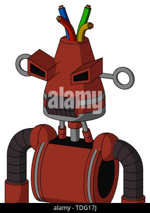 Ritratto rosso stile automa con testa conica e dente scuro bocca e occhi arrabbiati e filo di capelli . Foto Stock