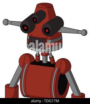 Ritratto rosso stile automa con testa conica e dente scuro bocca e tre-eyed . Foto Stock
