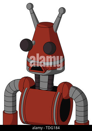 Ritratto rosso stile automa con testa conica e triste bocca e due occhi e doppia antenna . Foto Stock