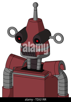 Ritratto rosso stile mech con testa conica e dente scuro bocca e nero occhi rossi luccicanti e antenna singola . Foto Stock