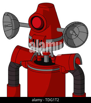 Ritratto rosso stile mech con testa conica e altoparlanti bocca e ciclope occhio . Foto Stock