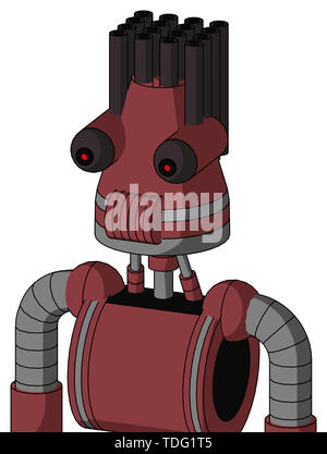 Ritratto rosso stile mech con testa conica e altoparlanti bocca e con gli occhi rossi e i capelli della tubazione . Foto Stock