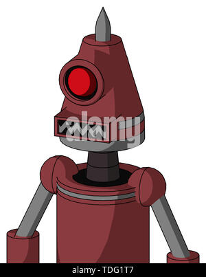 Ritratto rosso stile mech con cono di testa e bocca quadrata e cyclops occhio e spike punta . Foto Stock