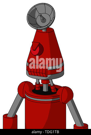 Ritratto rosso stile mech con testa conica e toothy bocca e arrabbiato ciclope e piatto radar hat . Foto Stock