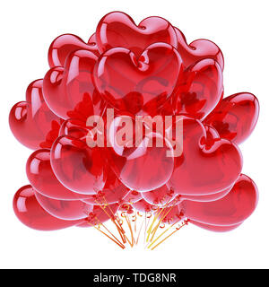 Cuore party palloncini rosso traslucido. amore romantico palloncino elio mazzetto. compleanno, matrimoni, matrimonio decorazione. vacanza, celebrazione dell anniversario sym Foto Stock