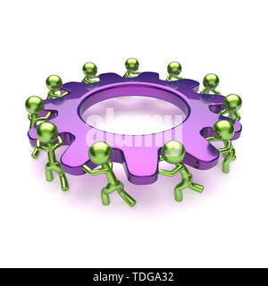 Il lavoro di gruppo ruota dentata business process caratteri, viola ruota dentata astratta. Il lavoro di squadra uomini ruota dentata ruotando insieme. partenariato, risorse umane coop Foto Stock