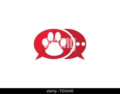 Paw all'interno di una chat icona e simbolo di impronta logo design illustrazione in forma Illustrazione Vettoriale