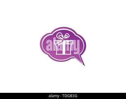 Confezione regalo e una sorpresa per il logo design illustrazione nell'icona chat Illustrazione Vettoriale