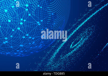 Cosmic wormhole vortex, mappa del mondo, punto, linea composizione, che rappresenta la rete globale di connessione, importanza internazionale. Foto Stock