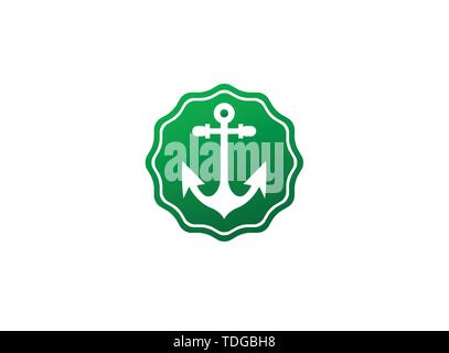 Ancoraggio per imbarcazioni e yacht logo design illustrazione nell'icona della forma Illustrazione Vettoriale