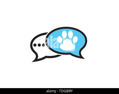 Paw all'interno di una chat icona e simbolo di impronta logo design illustrazione in forma Illustrazione Vettoriale