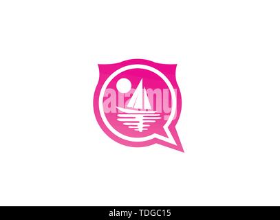 Yacht con tenuta di mare e di sole logo design illustrazione barca in un'icona chat Illustrazione Vettoriale