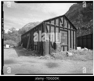 Nord-est (anteriore) E NORTHWEST viste in elevazione laterale, vista da sud - Sion Lodge-Birch Creek storico complesso, Machine Shop, springdale, Washington County, UT Foto Stock