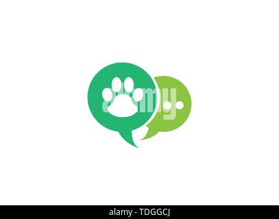 Paw all'interno di una chat icona e simbolo di impronta logo design illustrazione in forma Illustrazione Vettoriale