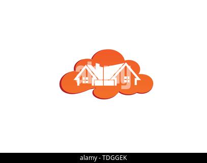 Architettura per la casa e case per logo design illustrazione, icona di proprietà in un simbolo di cloud Illustrazione Vettoriale