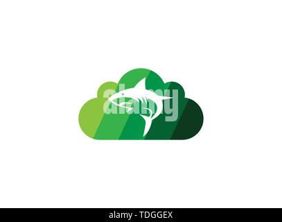 Angry blue shark pesce Logo design illustrazione ho una nuvola icona di forma Illustrazione Vettoriale