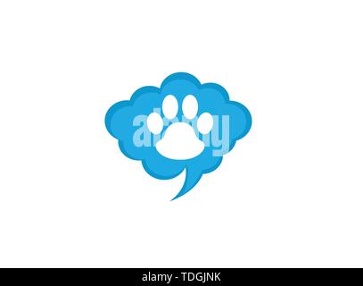 Paw all'interno di una chat icona e simbolo di impronta logo design illustrazione in forma Illustrazione Vettoriale