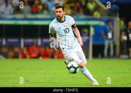 15 giugno 2019, Arena Fonte Nova, Salvador, Bahia, Brasile; Copa America Torneo Internazionale di Calcio, Argentina contro la Colombia; Lionel Messi di Argentina Foto Stock