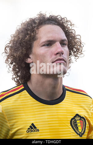 Reggio Emilia, Italia. 16 Giugno, 2019. Wout Faes del Belgio durante la UEFA Europei Under-21 gara di campionato tra la Polonia U-21 v Belgio U-21 allo Stadio Cittˆ del Tricolore, Reggio Emilia, Italia il 16 giugno 2019. Credito: Giuseppe Maffia/Alamy Live News Foto Stock