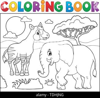 Libro da colorare natura africana tema 7 - eps10 illustrazione vettoriale. Illustrazione Vettoriale