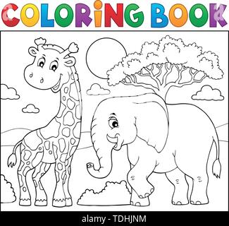 Libro da colorare natura africana argomento 8 - eps10 illustrazione vettoriale. Illustrazione Vettoriale