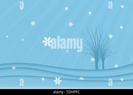 In inverno il vettore di sfondo . Paesaggio con alberi e fiocchi di neve. Illustrazione Vettoriale
