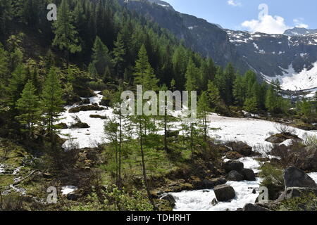 Felbertauern, Hohe Tauern, Granatspitzgruppe, Schnee, Eis Hochtal, Talschluss, Geröll, Alpenhauptkamm, Felbertauernstraße, Felbertauerntunnel, Tunnel Foto Stock