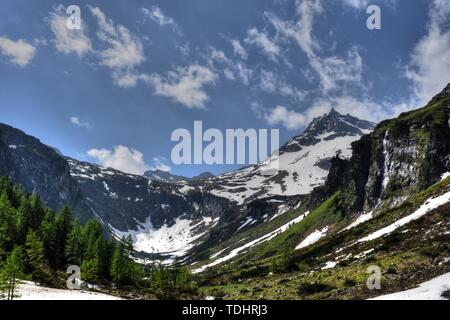 Felbertauern, Hohe Tauern, Granatspitzgruppe, Schnee, Eis Hochtal, Talschluss, Geröll, Alpenhauptkamm, Felbertauernstraße, Felbertauerntunnel, Tunnel Foto Stock