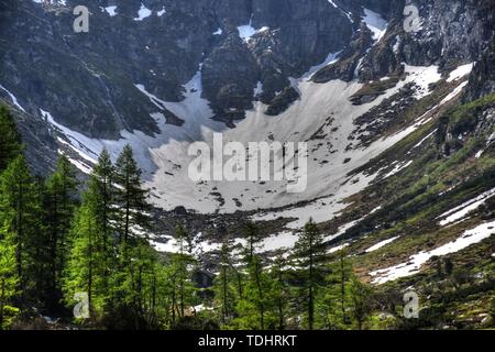 Felbertauern, Hohe Tauern, Granatspitzgruppe, Schnee, Eis Hochtal, Talschluss, Geröll, Alpenhauptkamm, Felbertauernstraße, Felbertauerntunnel, Tunnel Foto Stock