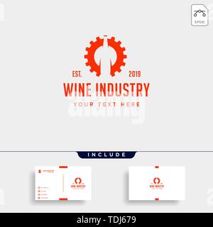 Vino logo marcia alcool design factory icona vettore Illustrazione Vettoriale