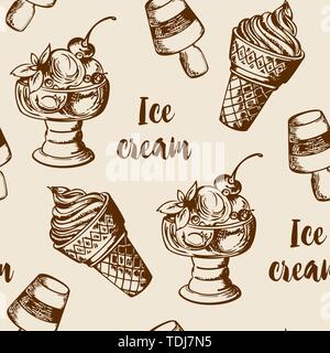 Vintage estate seamless pattern con diversi gelati. Disegnato a mano sfondo vettoriale Illustrazione Vettoriale