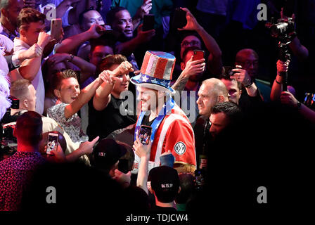 LAS VEGAS, NEVADA - 15 giugno: Boxer Tyson Fury fa la sua grande entrata alla lotta Tom Schwarz al MGM Grand Garden Arena a giugno 15, 2019 a Las Vegas, Nevada. MB Media Foto Stock