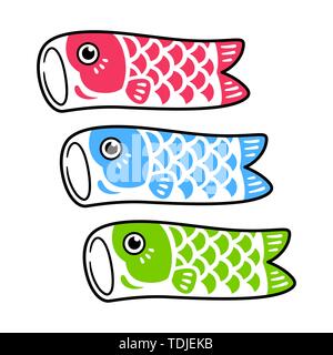 Koinobori, tradizionale giapponese del pesce bandiera set. Classic pesci Koi design, simbolo del Giappone. Vettore isolato clip art illustrazione. Illustrazione Vettoriale