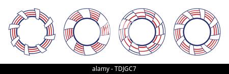 Set di 4 abstract ornamenti circolare isolati su sfondo bianco. Geometria Sacra dei simboli. Segni sacrale. Modelli di round. Vettore Illustrazione a colori. Illustrazione Vettoriale