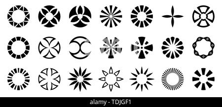 Set di astratta geometrica forme circolari. Collezione di simboli per il vostro design. Isolato su sfondo bianco. Gli elementi di design. Vector monocromatico. Illustrazione Vettoriale