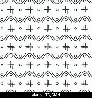 Seamless astratta disegnata a mano modello etnico di ripetizione di elementi decorativi. Doodle style illustrazione. Stampa per arredamento, confezionamento, imballaggio, tessuto. Illustrazione Vettoriale