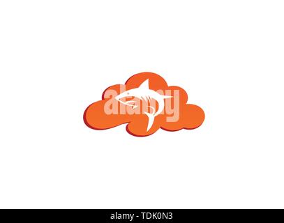 Angry blue shark pesce Logo design illustrazione ho una nuvola icona di forma Illustrazione Vettoriale