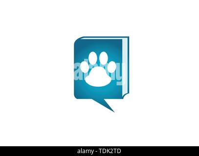 Paw all'interno di una chat icona e simbolo di impronta logo design illustrazione in forma Illustrazione Vettoriale