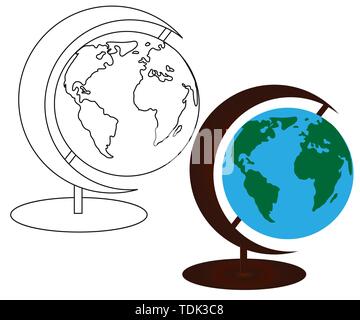 Pianeta Terra globe, dipinte e la versione in bianco e nero su sfondo bianco isolato Illustrazione Vettoriale