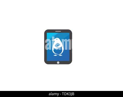 Penguin graziosi animali per logo design illustrazione in una forma compressa icona pad Illustrazione Vettoriale