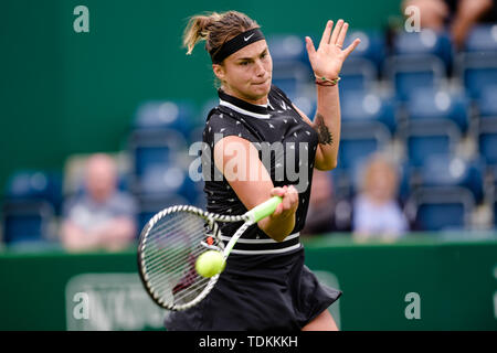 BIRMINGHAM, Inghilterra 17 Giugno Aryna Sabalenka (Bulgaria) durante il suo turno di 32 corrispondono con Su-Wei Hsieh (Taiwan) durante la natura Valle classico torneo di tennis a Edgbaston Priory Club, Birmingham lunedì 17 giugno 2019. (Credit: Andy Whitehead | MI News) Credito: MI News & Sport /Alamy Live News Foto Stock