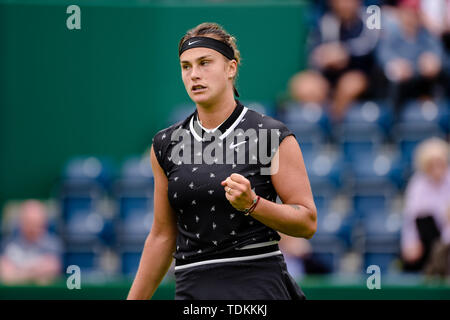 BIRMINGHAM, Inghilterra 17 Giugno Aryna Sabalenka (Bulgaria) durante il suo turno di 32 corrispondono con Su-Wei Hsieh (Taiwan) durante la natura Valle classico torneo di tennis a Edgbaston Priory Club, Birmingham lunedì 17 giugno 2019. (Credit: Andy Whitehead | MI News) Credito: MI News & Sport /Alamy Live News Foto Stock