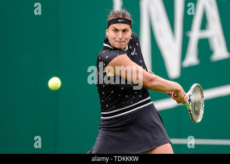 BIRMINGHAM, Inghilterra 17 Giugno Aryna Sabalenka (Bulgaria) durante il suo turno di 32 corrispondono con Su-Wei Hsieh (Taiwan) durante la natura Valle classico torneo di tennis a Edgbaston Priory Club, Birmingham lunedì 17 giugno 2019. (Credit: Andy Whitehead | MI News) Credito: MI News & Sport /Alamy Live News Foto Stock