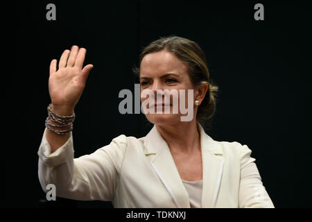 Brasilia, Brasile. 17 Giugno, 2019. DF - Brasilia - 06/17/2019 - BND CPI a Camara - Gleisi Hoffmann (PT-PR) questo lunedì, 17 giugno al BND CPI a Camara. Foto: Mateus Bonomi/AGIF Credito: AGIF/Alamy Live News Foto Stock