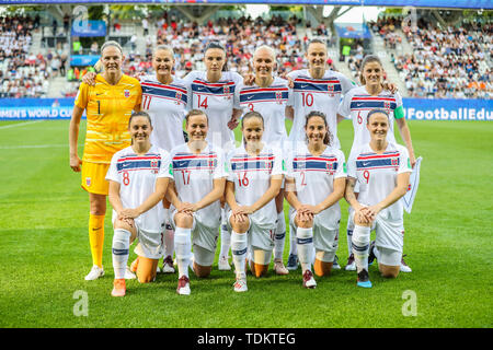 Reims, Francia. 17 Giugno, 2019. In Norvegia i giocatori durante una partita contro la Corea del Sud, una partita valevole per il gruppo A della prima fase delle donne del Campionato Mondiale di Calcio a Reims in Francia il lunedì, 17. (Foto: Vanessa Carvalho/Brasile Photo Press) Credito: Brasile Photo Press/Alamy Live News Foto Stock