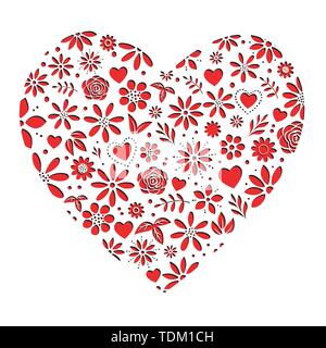 Valentines Flower Cuori rossi stile di esclusione di cuore motif - EPS8 Illustrazione Vettoriale