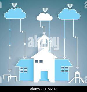 La rete scolastica di Cloud Computing ritaglio di carta - Wifi Internet concetto di connettività, EPS10 raggruppati e stratificati Illustrazione Vettoriale