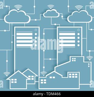 Grande carta dei dati ritaglio adesivi con il Cloud Computing accesso Internet Wifi concetto, EPS10 raggruppati e stratificati Illustrazione Vettoriale